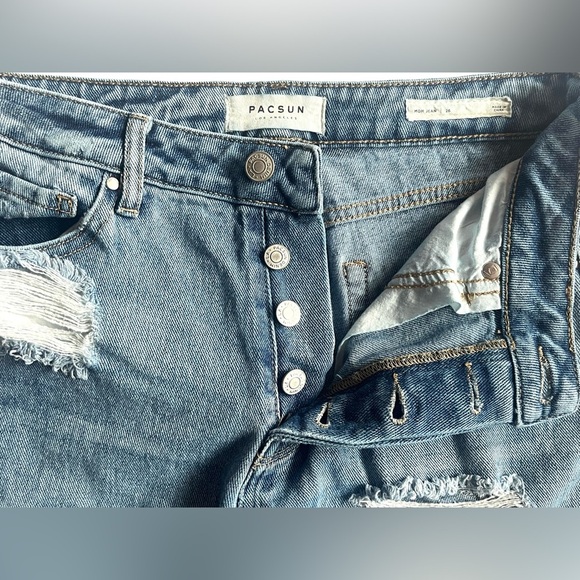 Pacsun Los Angeles Distressed Blue Mom Jeans Size 26 - Picture 9 of 13